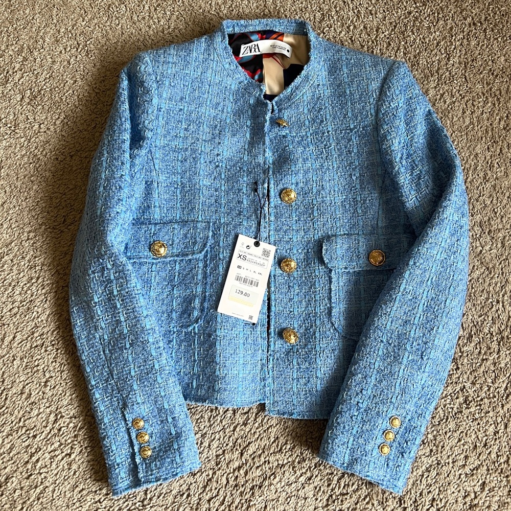 Zara Men's Light Blue Tweed Jacket